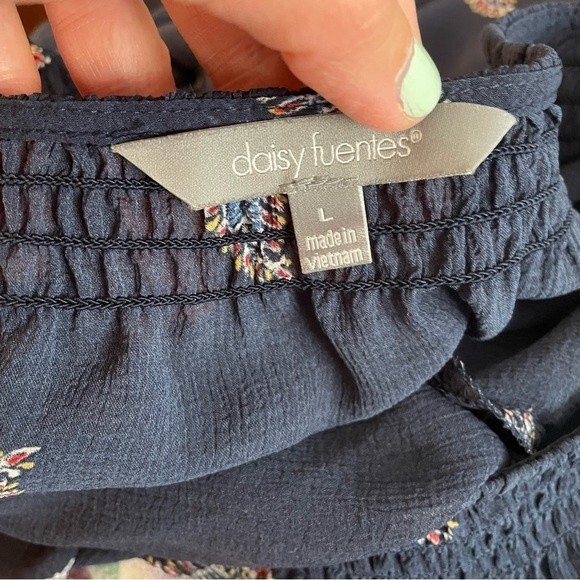 Daisy Fuentes Gaya Evening Dress Sheer Feather Midi Navy Blue Size Large - Picture 6 of 8